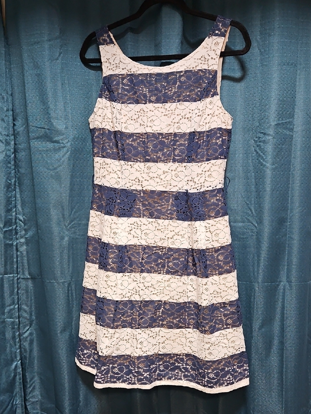 Women’s Navy and White Lace Stripe Dress